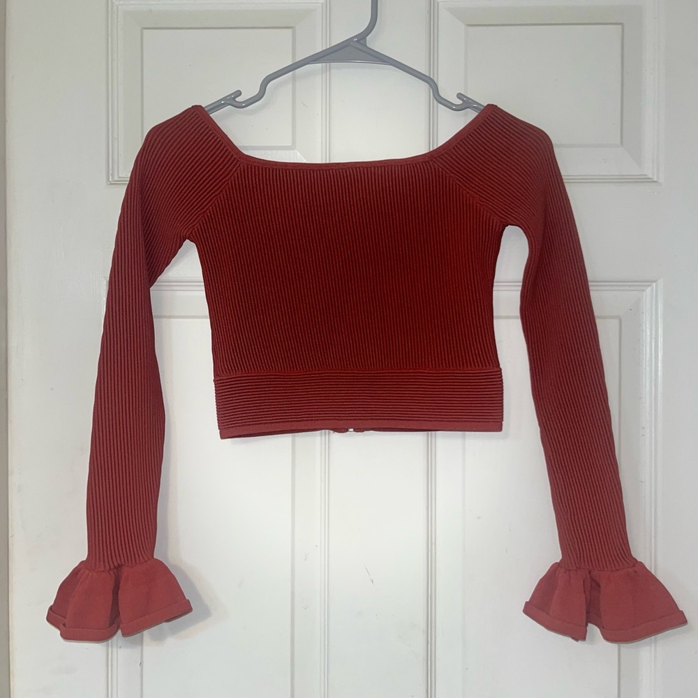 Chic Ribbed Top with Flared Sleeves